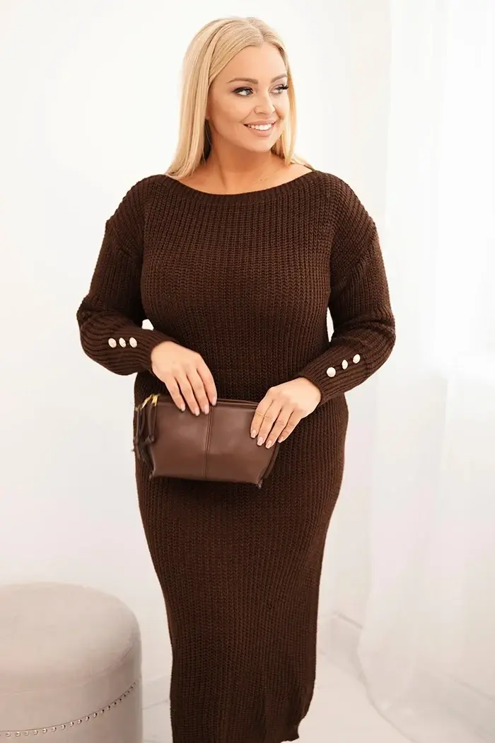 Kesi Włoski Dámská svetrková suknička Plus Size s mohair čokoládová
