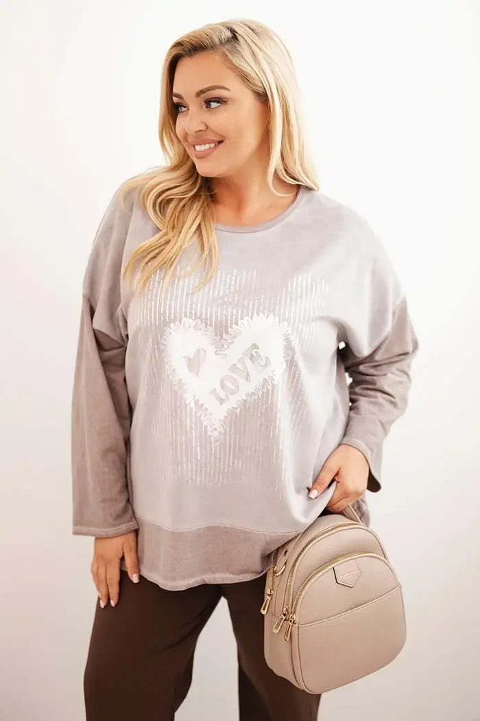 Kesi Włoski Dámská mikina Plus Size bavlněná s potiskem srdce a šňůrkami fango