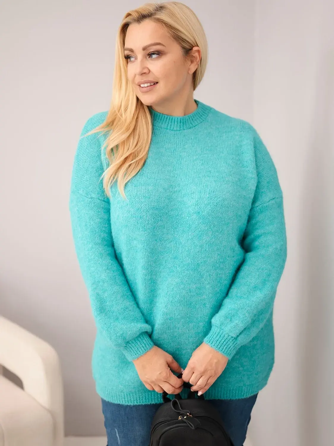 Kesi Włoski Plus Size dámský svetr v mátové barvě