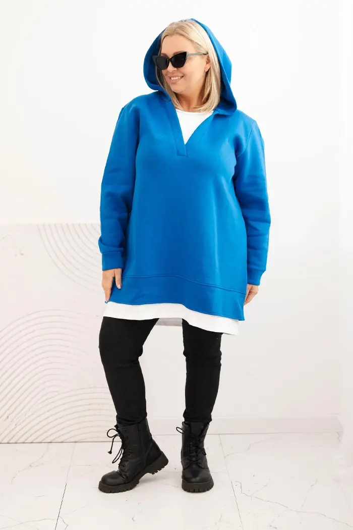 Kesi Dámská mikina zateplená Plus Size s kapucí a výstřihem do V chaberová