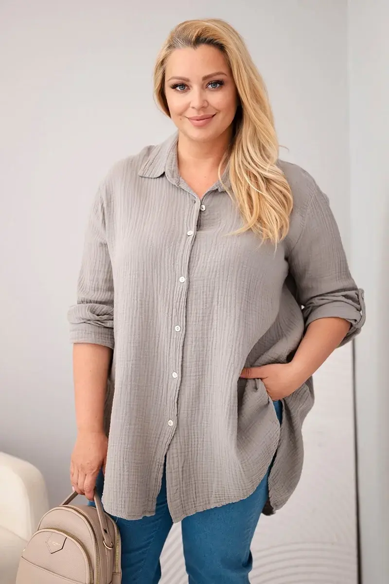 Kesi Włoski Bavlněná mušelínová košile Plus Size fango