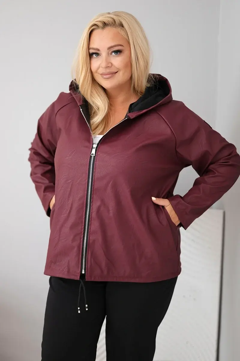 Kesi Dámská bunda Plus Size s kapucí a nastavitelným spodkem hnědá Barva: Bordó, Velikost: UNI