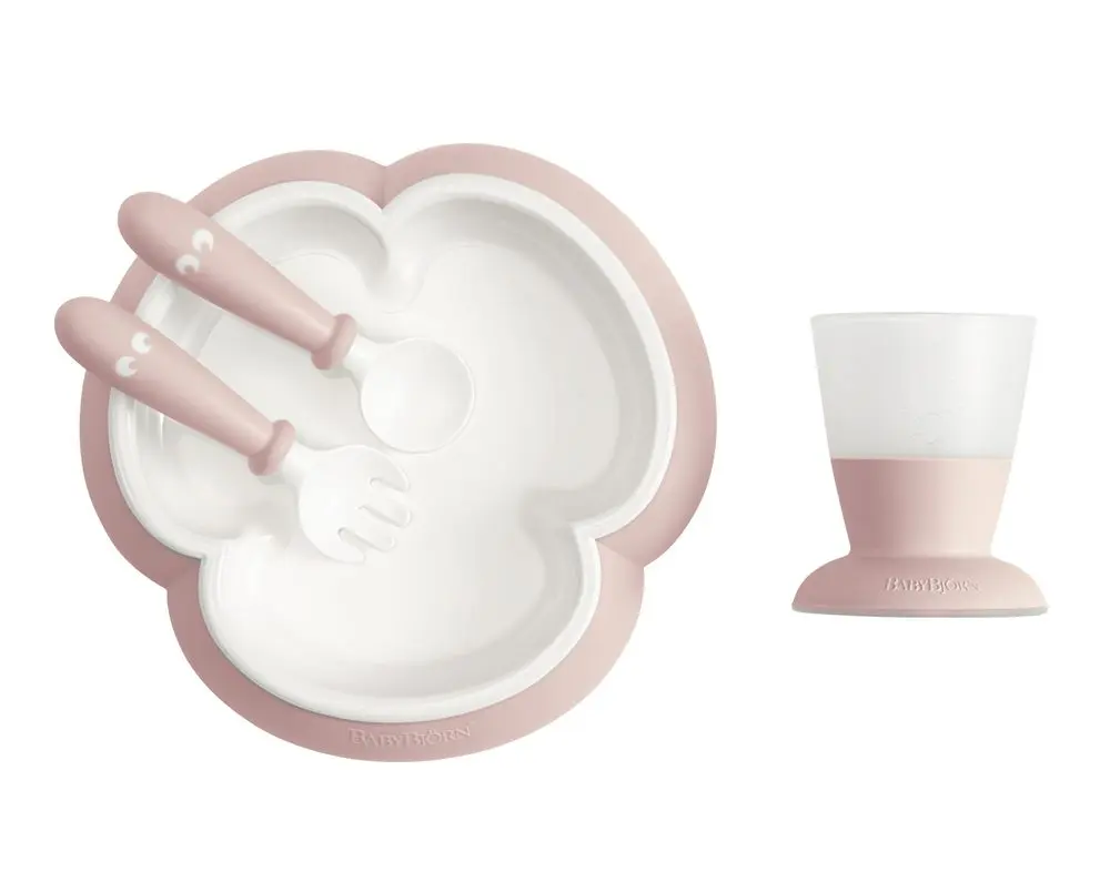 BABYBJÖRN Dětský jídelní set 4 dílný pudrově růžový
