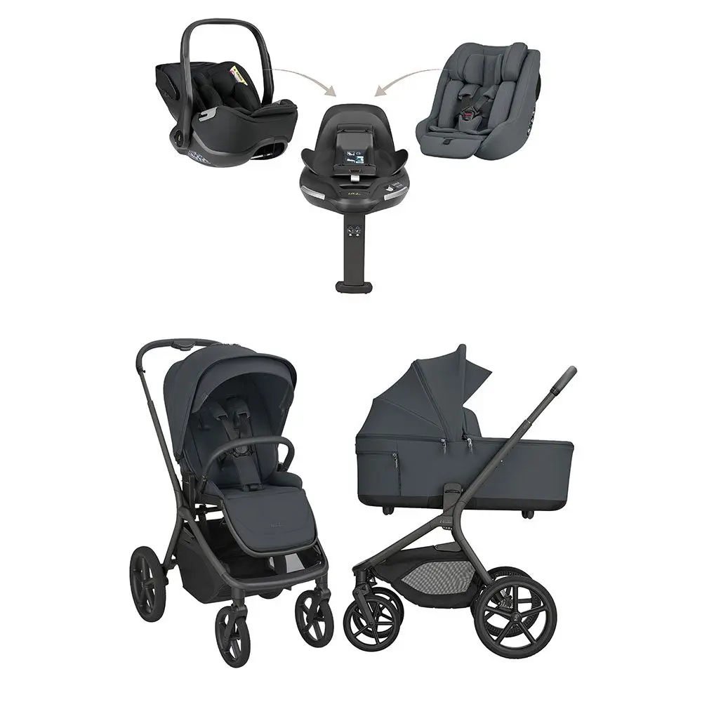 KikkaBoo Kočárek 2v1 Goya Platinum + set autosedaček i-Class 360 + základna - Graphite