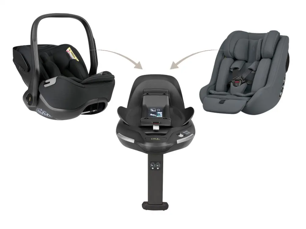 KikkaBoo Set i-Class 360 i-SIZE Autosedačka 40-87cm + Autosedačka 40-105cm + Základna otočná Graphite