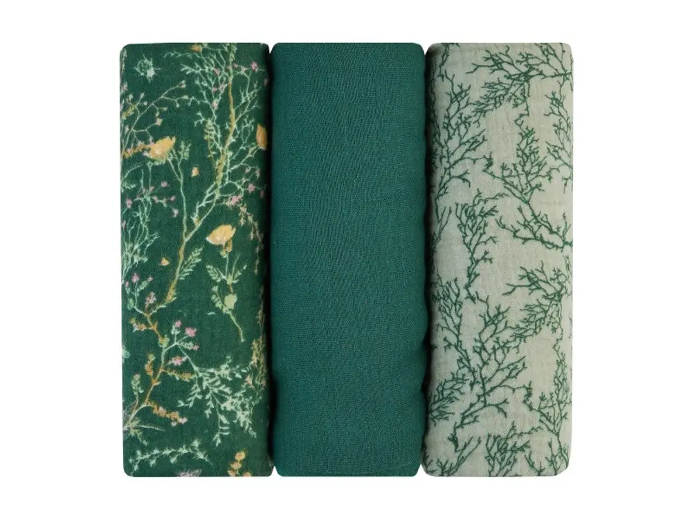 KikkaBoo Pleny mušelínové 75x75 cm 3ks Secret Garden Green