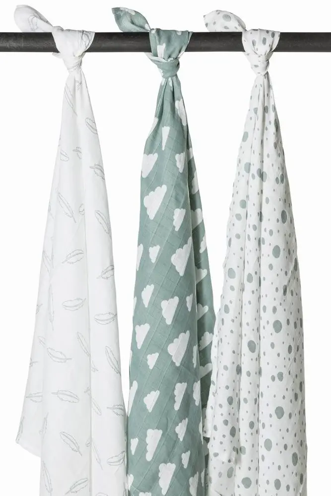 Meyco Pleny 3-balení Feathers-clouds-dots stone green/white