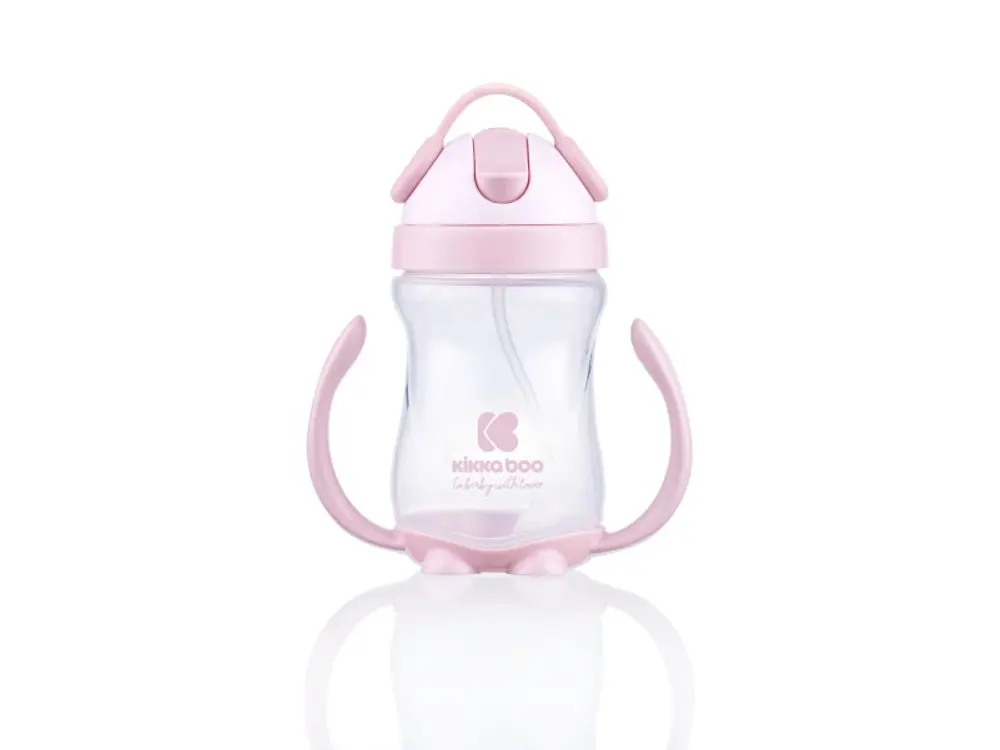 KikkaBoo Hrnek se silikonovým brčkem 300ml 12m+ Pink