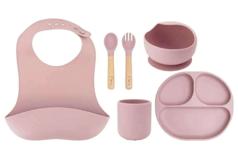 MoMi Dětský silikonový jídelní set MoMi AMI růžový