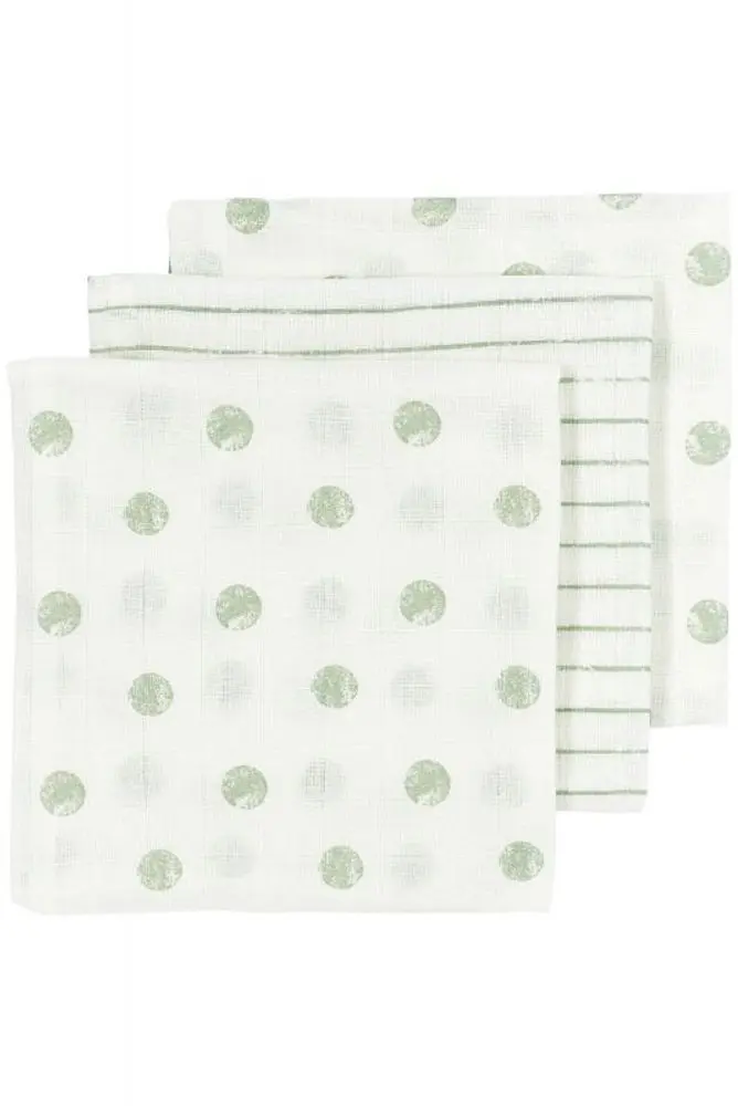 Meyco Mušelínové pleny 3-balení - Dot stripe soft green