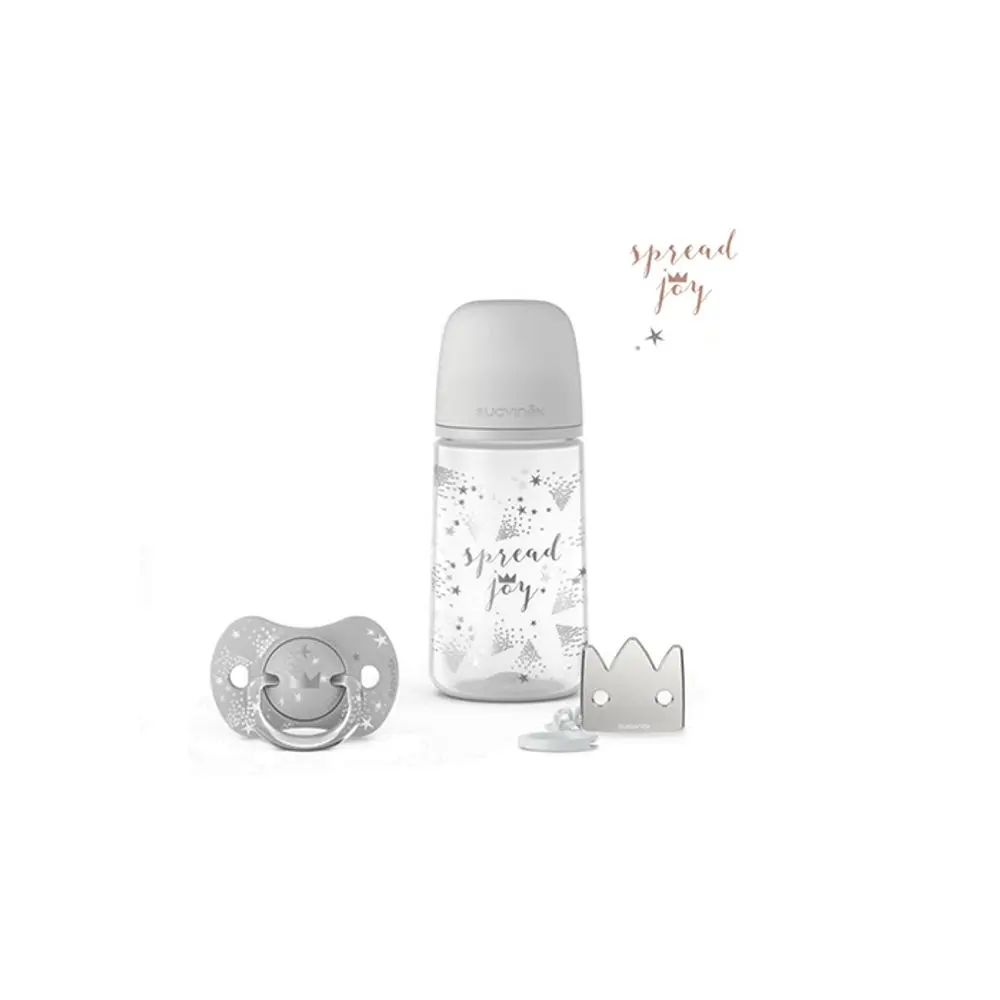 Suavinéx SADA 270ml + dudlík fyziologický 0/6m + klip JOY - STŘÍBRNÁ