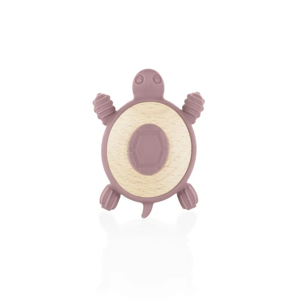 Silikonové dřevěné kousátko Turtle, Old Pink