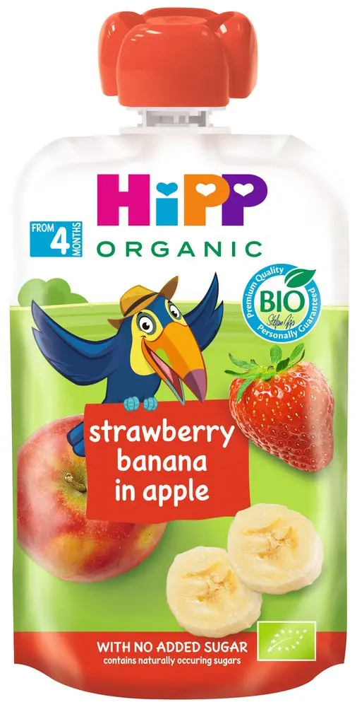 HiPP BIO ovocná kapsička HiPPis Jablko, banán a jahoda 100 g