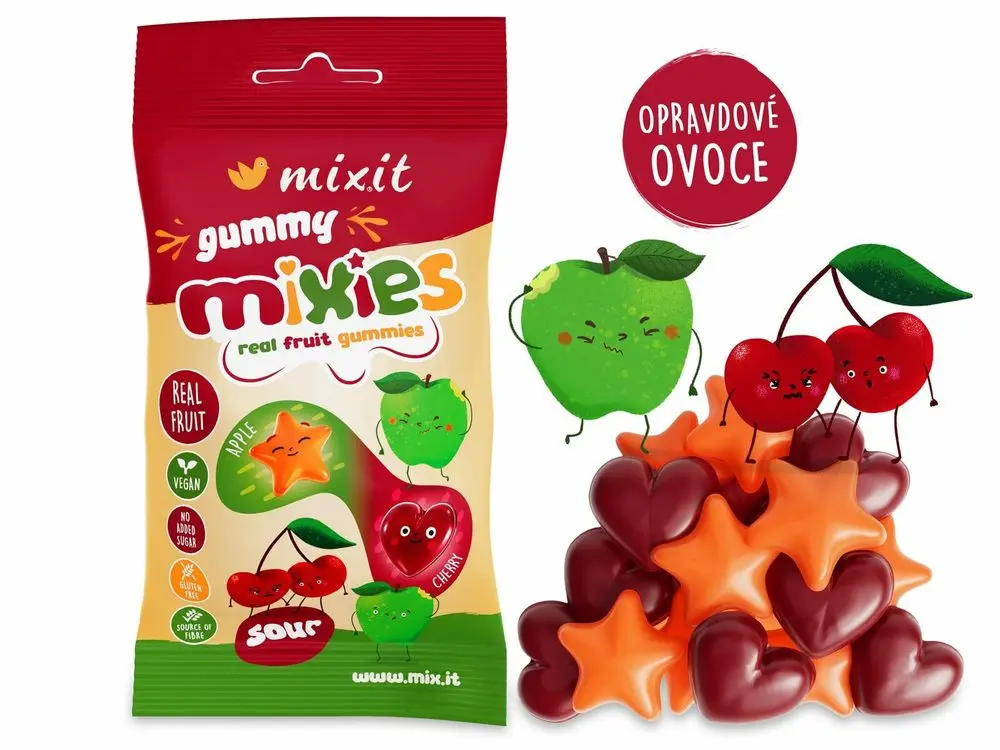 Mixit Ovocné Mixies - Jablko & třešeň - přírodní želé bonbóny