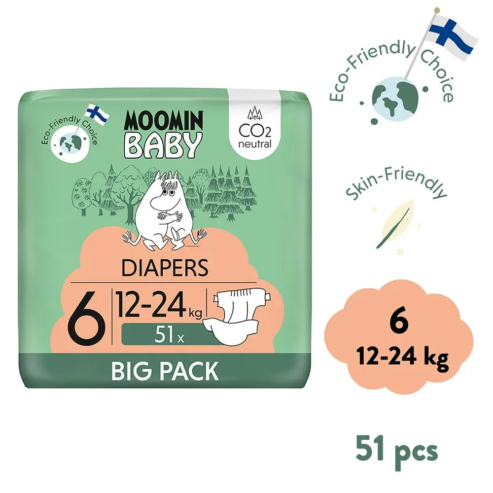 MOOMIN BABY 6 Eko plenky maxi 12-24 kg 51 kusů