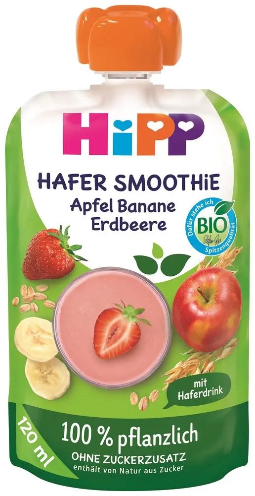 HiPP BIO 100% rostlinné Ovesné smoothie – Jablko- Jahoda –Banán 120 ml