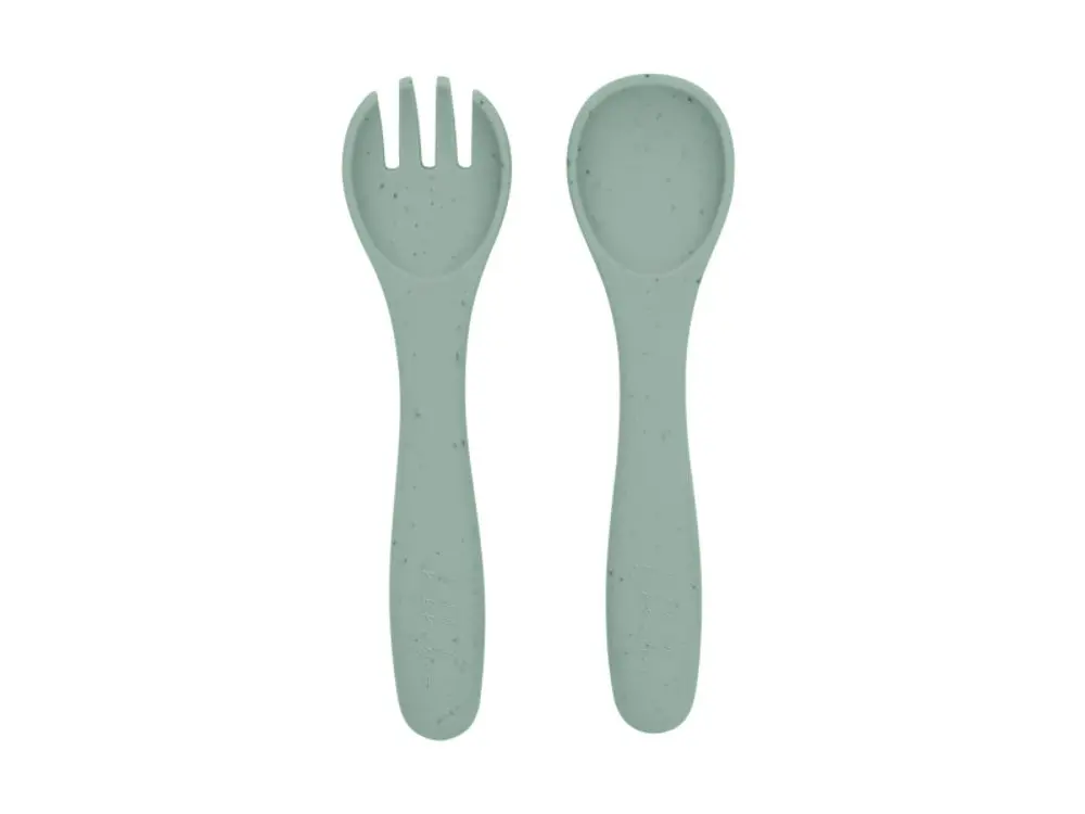 KikkaBoo Příbor 2-dílný Platinum Silicone Sage