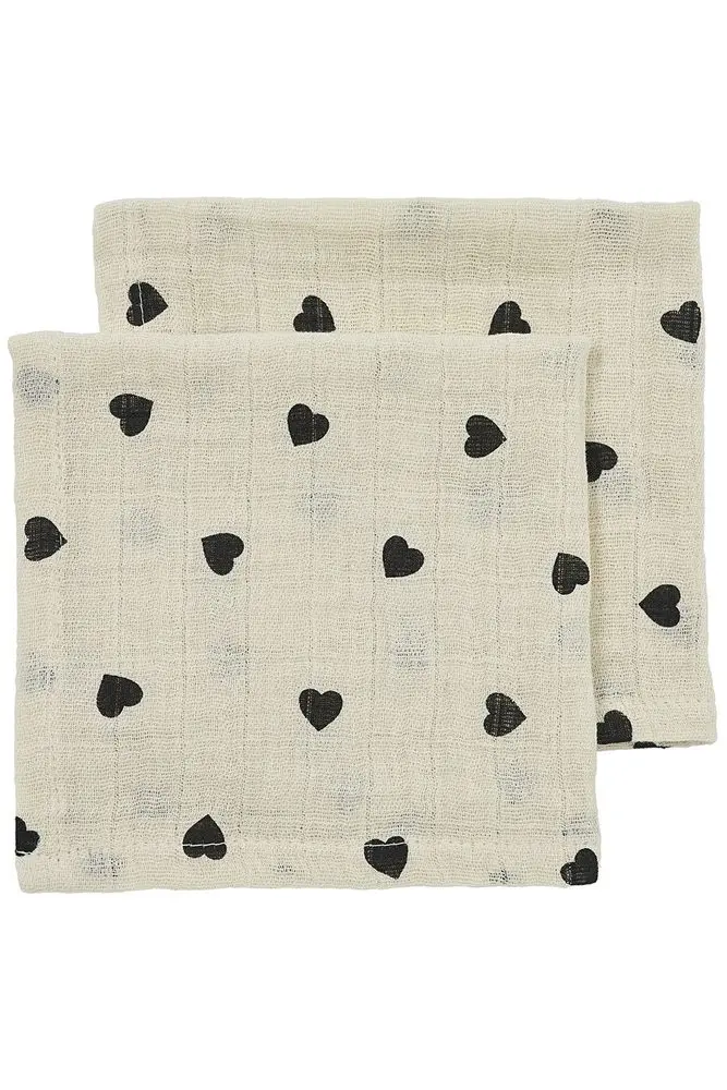 Meyco Mušelínové pleny Sweet heart 30x30 cm 2-balení - Soft sand/black