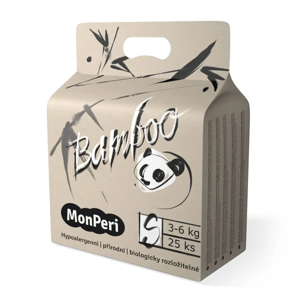 MonPeri Bamboo S 3-6 kg- 25ks EKO dětské bambusové jednorázové plenky (velikost 2)