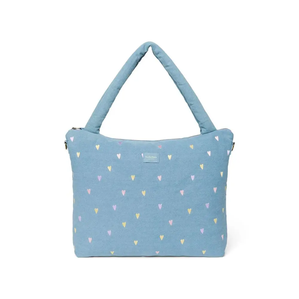 Studio Noos Denim DIAPER BAG - přebalovací taška | Hearts Light Blue Hearts