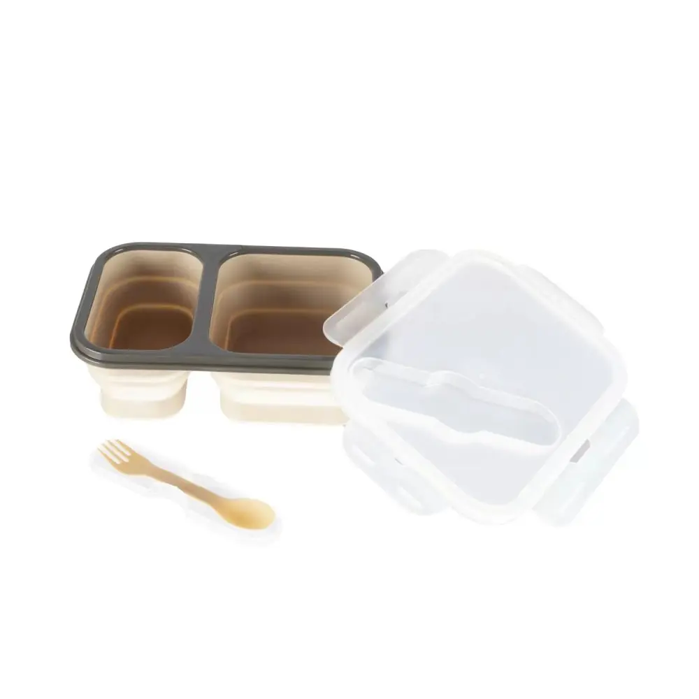 Zopa Silikonový svačinový box s příborem velký Sand Beige