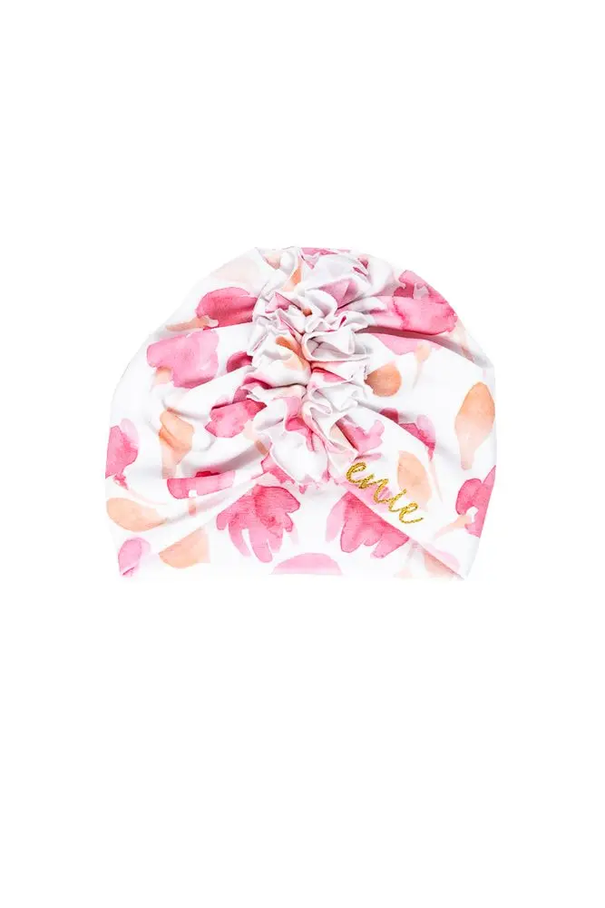 enie baby Turban - dětská čepice 6-9m Pink Leaves