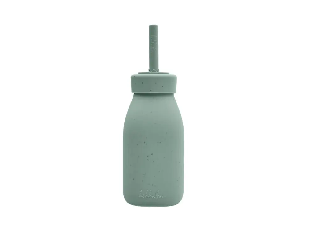 KikkaBoo Láhev s brčkem Platinum Silicone Sage
