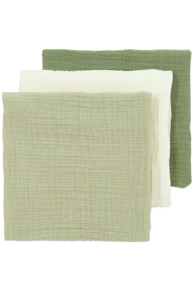 Meyco Mušelínové pleny 3-balení - Natural/soft olive/olive green