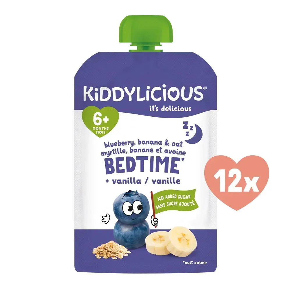 Kiddylicious Ovocná kapsička Na dobré spinkání - borůvka, banán a oves s vanilkou (12x100g)