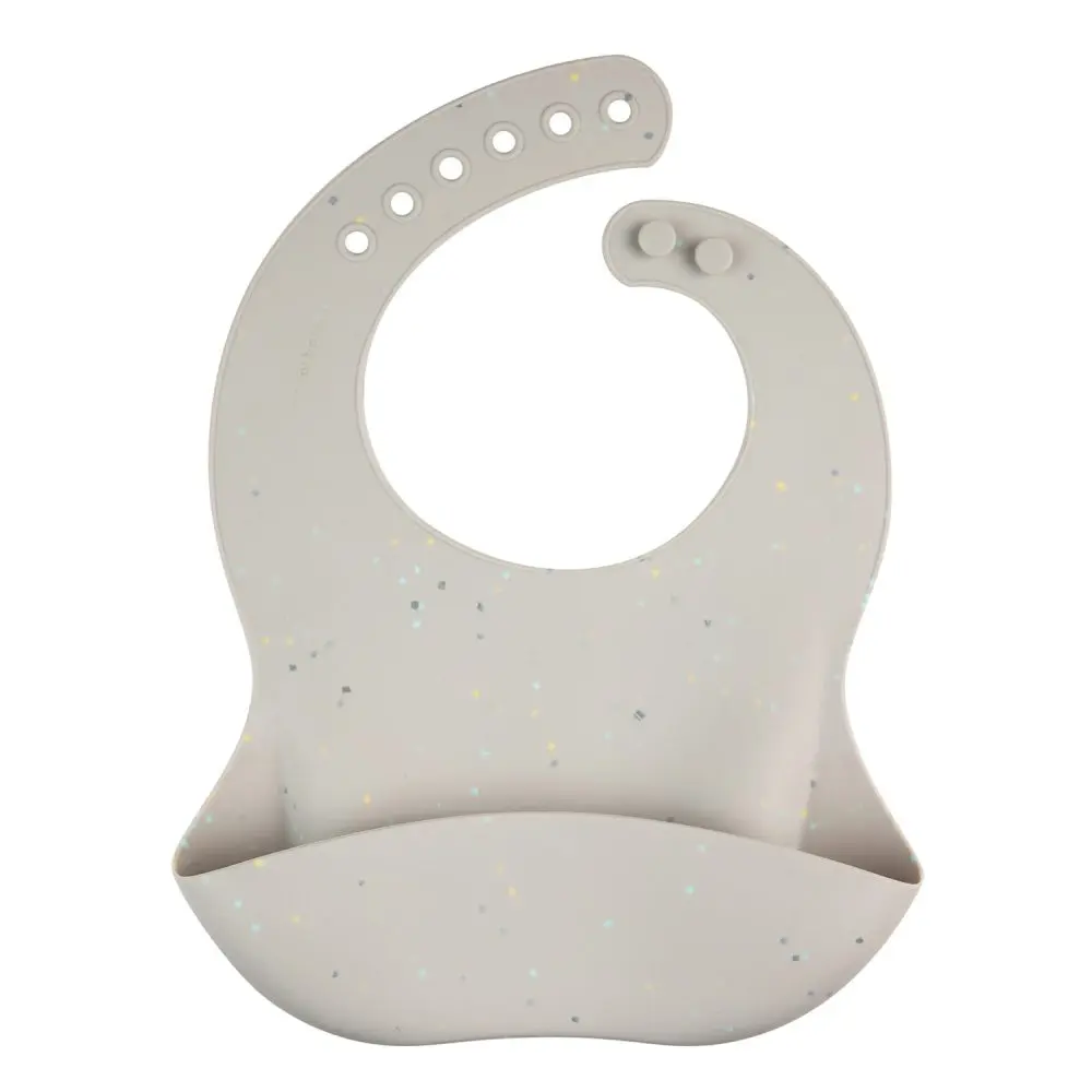 Canpol Babies CANPOL 51/029 Silikonový bryndáček s kapsou DOTS, šedý