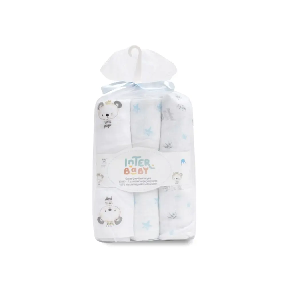 Interbaby Plenka ZVÍŘÁTKA 3ks 80x80cm - bílo/modrá