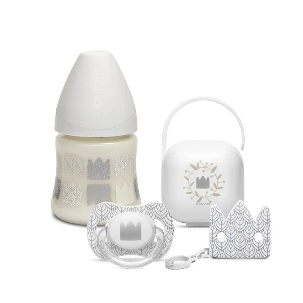 Suavinex SET láhev 150ml 3P + dudlík + krabička + klip Labuť - bílá