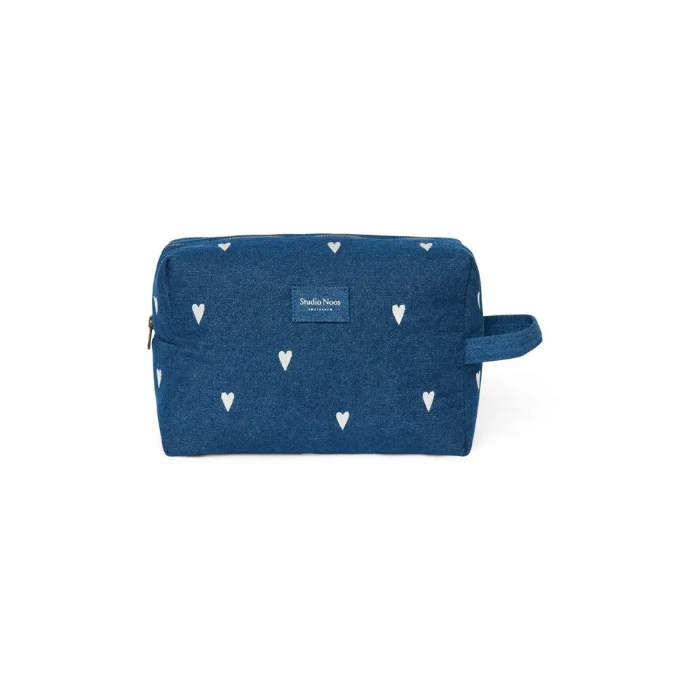 Studio Noos Denim Toiletry - toaletní taštička | Hearts Dark Blue White Hearts
