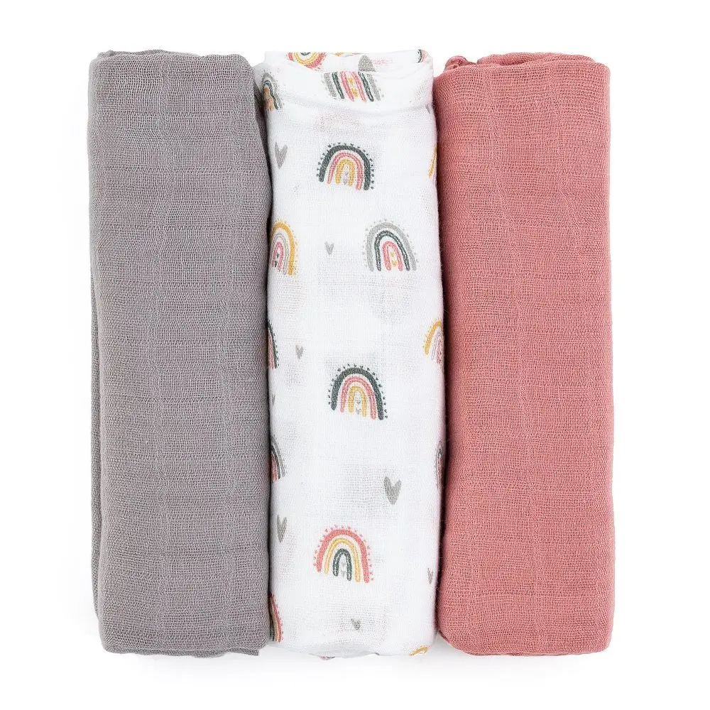 Petite&Mars Látkové bambusové mušelínové pleny Moussy Rose Rainbows 3 ks