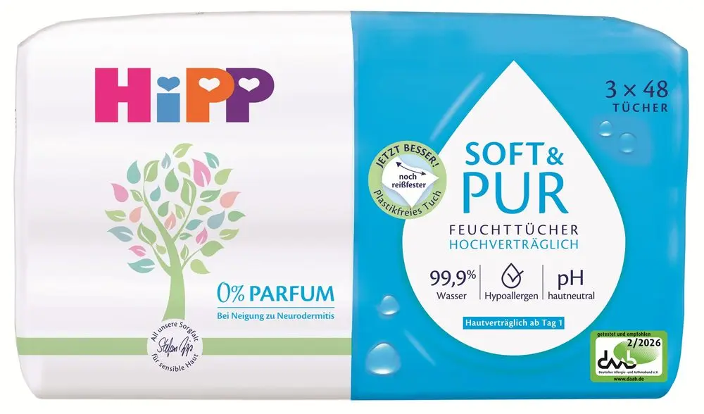 HiPP BabySANFT vlhčené ubrousky Soft&Pur 3x48ks