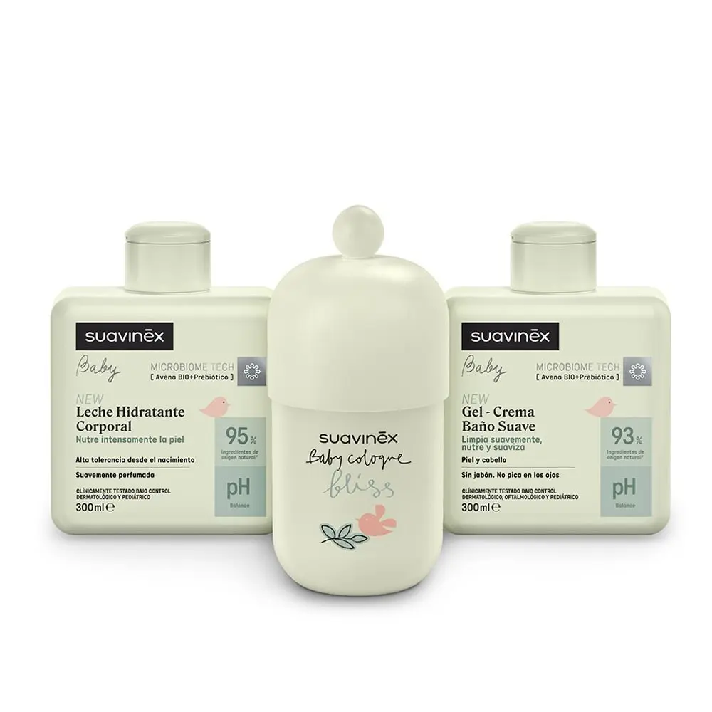 Suavinex set hydratační emulze 300ML + krémový mycí gel 300ML + kolínská voda BLISS 100ML