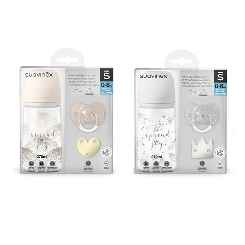 Suavinex SUAVINEX | SADA LÁHEV 270ml + DUDLÍK FYZIOLOGICKÝ 0/6M + KLIP JOY