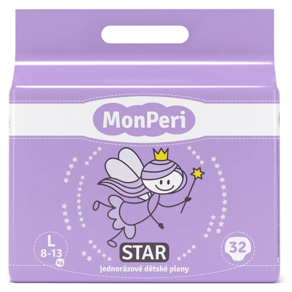 MonPeri STAR L 8-13kg (32ks) hypoalergenní jednorázové dětské pleny vel.4