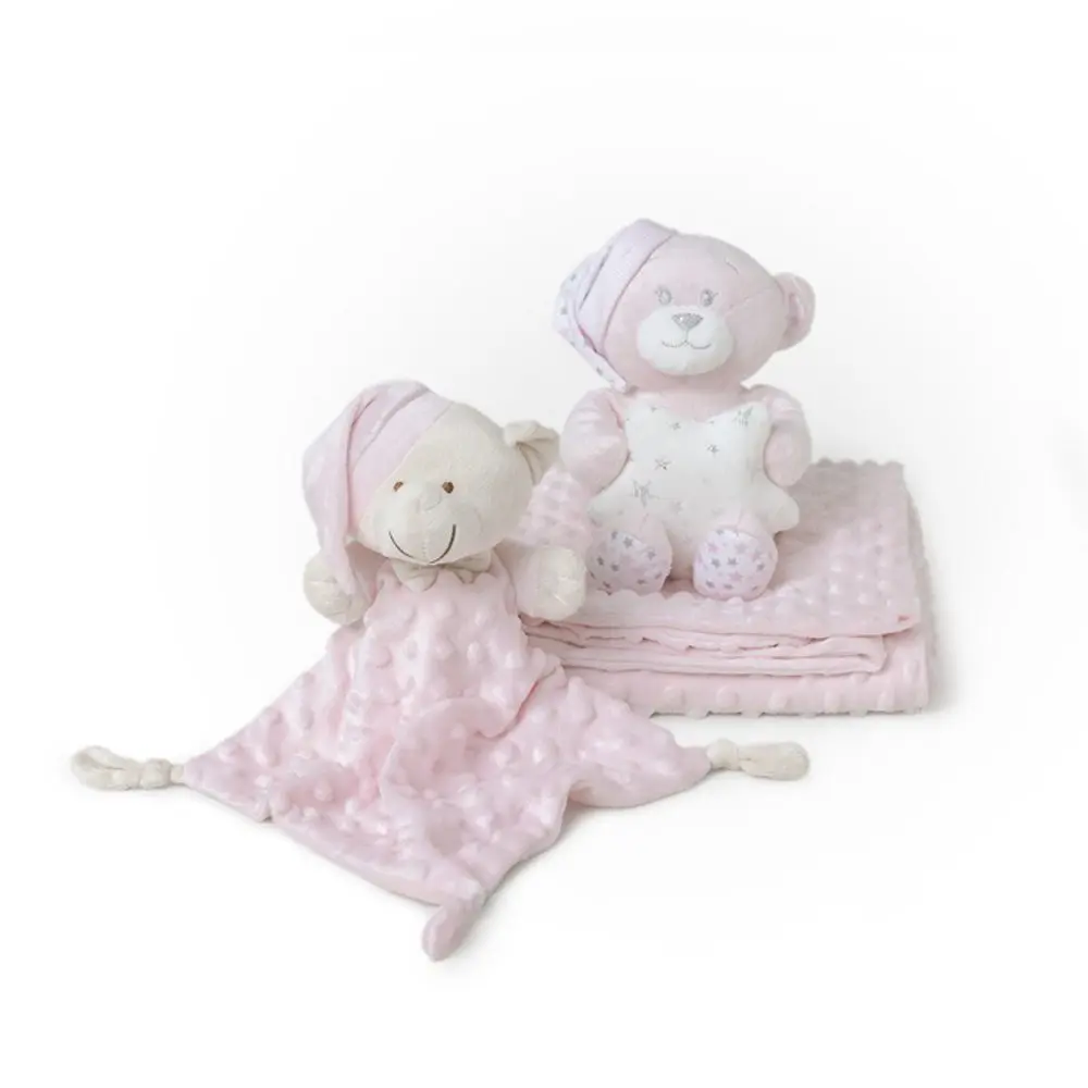 Interbaby Deka měkká kuličky + přítulka + medvídek - RŮŽOVÁ