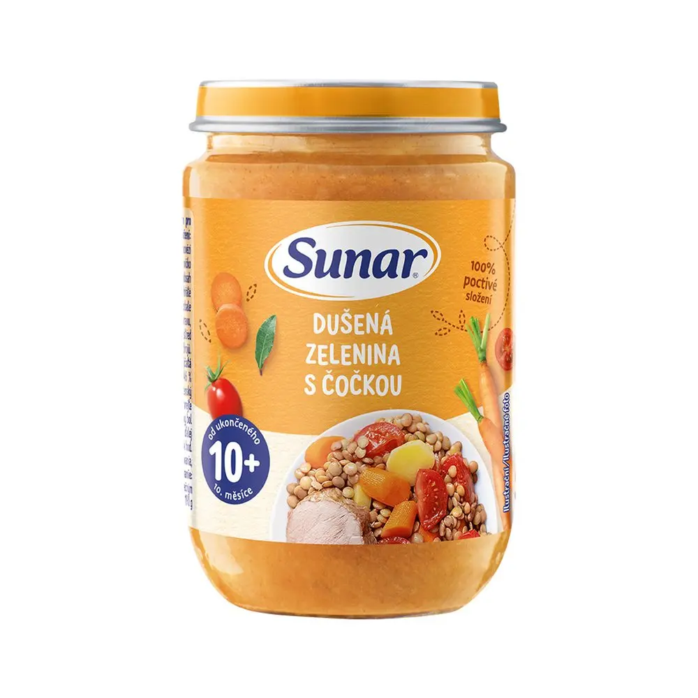 Sunar příkrm dušená zelenina s čočkou 10m+ 190g