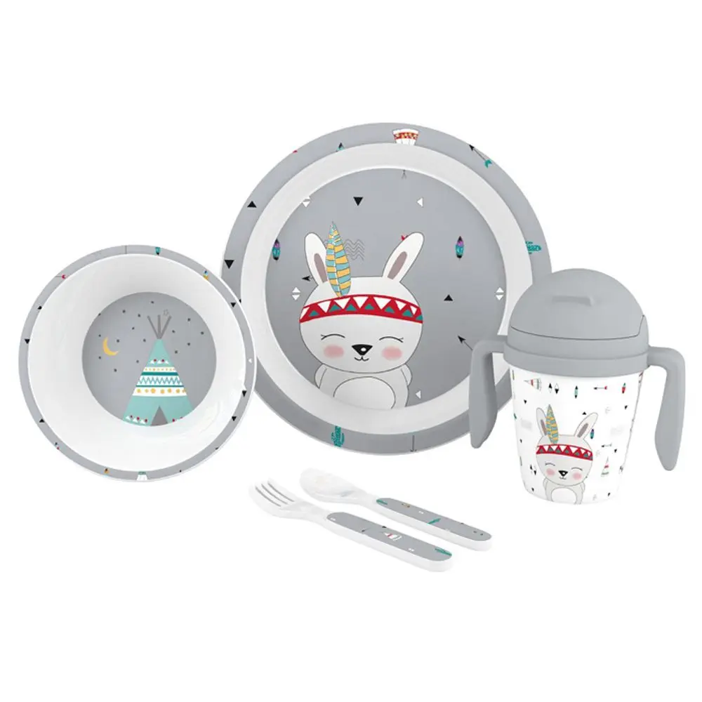 Interbaby Jídelní set INDIÁN +6M - ŠEDÝ