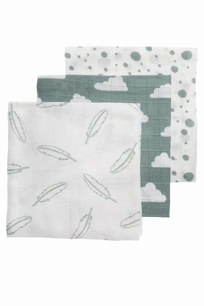 Meyco Plenky 3-balení Feathers-clouds-dots stone green/white