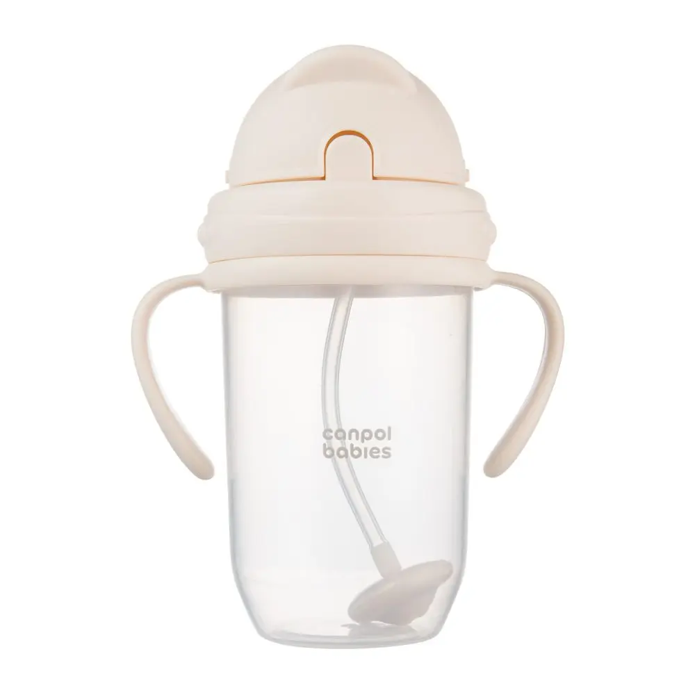 Canpol babies Hrneček nevylévací se slámkou a závažím 270ml krémový