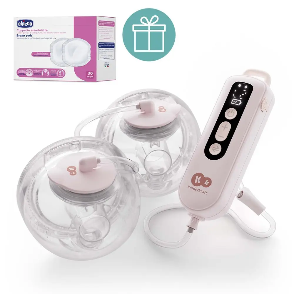 KINDERKRAFT Odsávačka mléka Double Hands-free Gentle Flow Gold + CHICCO Vložky do podprsenky 30ks - KINDERKRAFT Odsávačka mléka Double Hands-free Gentle Flow