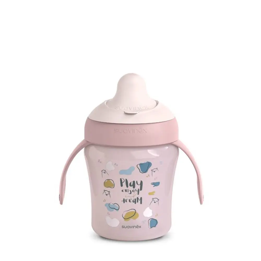 Suavinex Nerozlitný hrníček BEAR 200 ml ružová