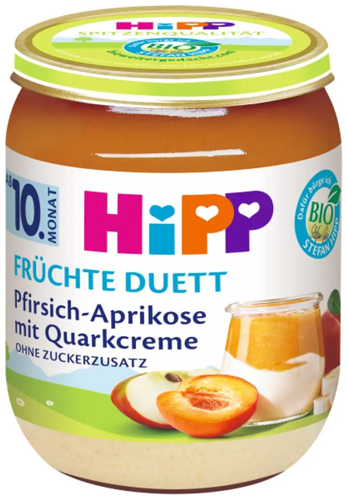 HiPP BIO Ovocný duet Broskev / Meruňka s tvarohovým krémem 160 g