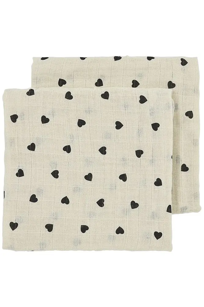 Meyco Mušelínové pleny Sweet heart 70x70 cm 2-balení - Soft sand/black