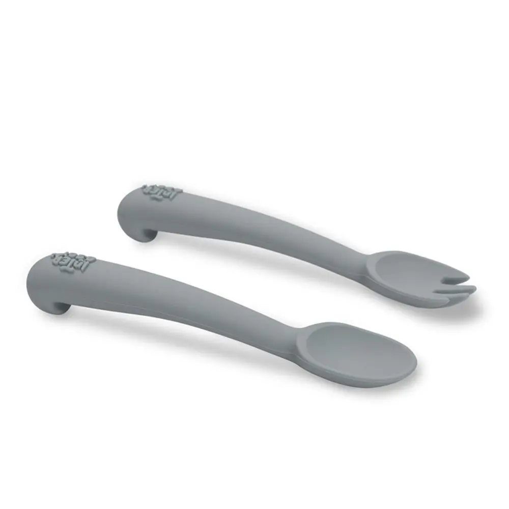 Interbaby SET silikonová LŽIČKA + VIDLIČKA - šedý