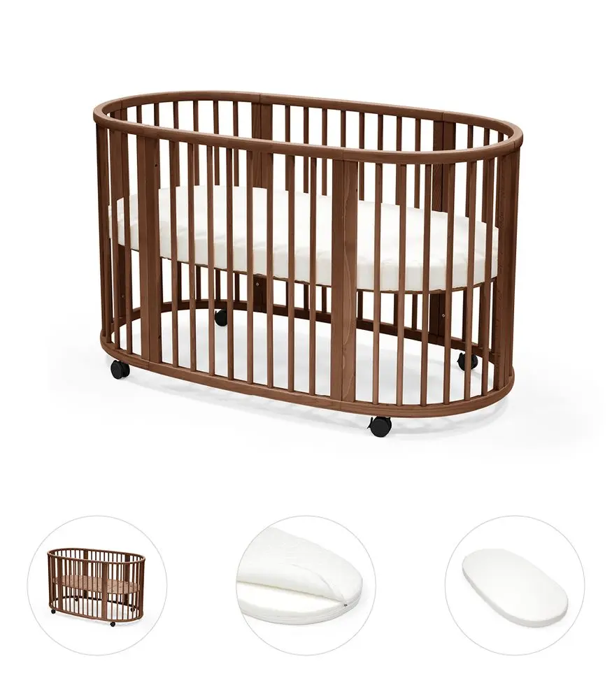 STOKKE® Sleepi™ V3 White + matrace + prostěradlo - Warm Brown