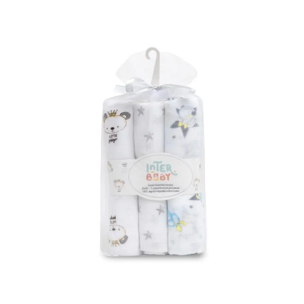Interbaby Plenka ZVÍŘÁTKA 3ks 80x80cm - bílo/šedá